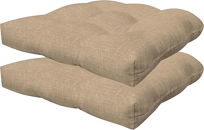 Honeycomb Outdoor Essentials Set of 2 Tufted Seat Pads, 19 x 18, Hampton Texture Neutral Dining Chair Cushions for Patio Furniture