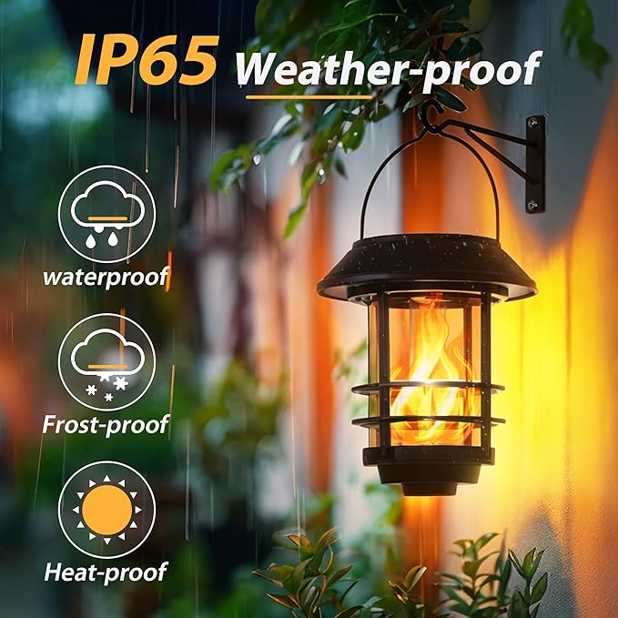 Otdair Solar Wall Lantern Outdoor, Flickering Flames Solar Sconce Lights Outdoor, Hanging Lamps Wall Mount for Front Porch, Patio and Yard, 2 Pack