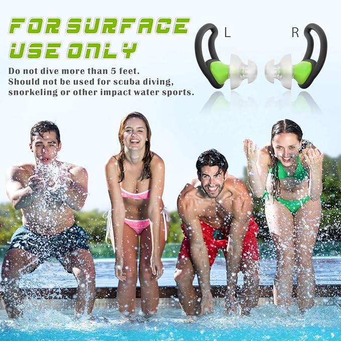 Hearprotek [2 Pairs] Ear Plugs for Swimming,Swim Ear Plugs Adults-Waterproof Silicone Water earplugs for Men Women Juniors Swimmers Pool Shower Bathing (Green)