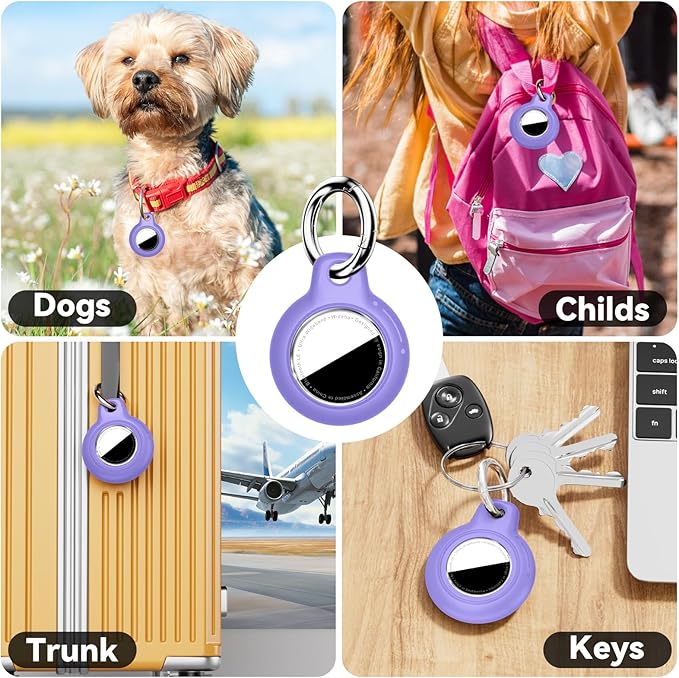 Upgrade Waterproof 2 Pack Airtags Holder with Apple Airtags Keychain, Hard PC Air Tag Case, Anti-Scratch & Shock Air tag Holder, Men's Women's Keyrings & Keychains-White+Purple