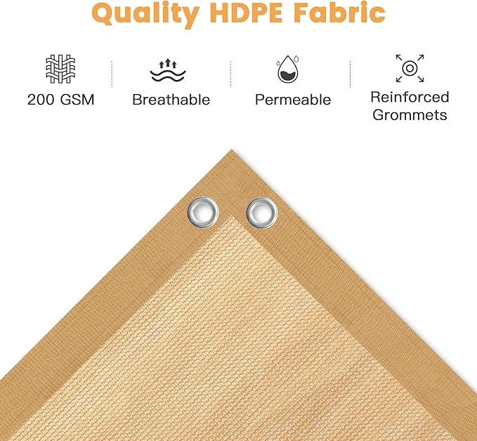 VICLLAX Shade Fabric Sun Shade Cloth with Every 2 FT Grommets for Patio Garden Pergola Cover Canopy 3x17 FT, Wheat
