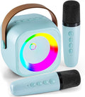 Karaoke Machine, Portable Bluetooth Speaker with 2 Wireless Microphones for Kids, Karaoke Toys Gifts Toys for Girls Boys Family Home Party (Blue)