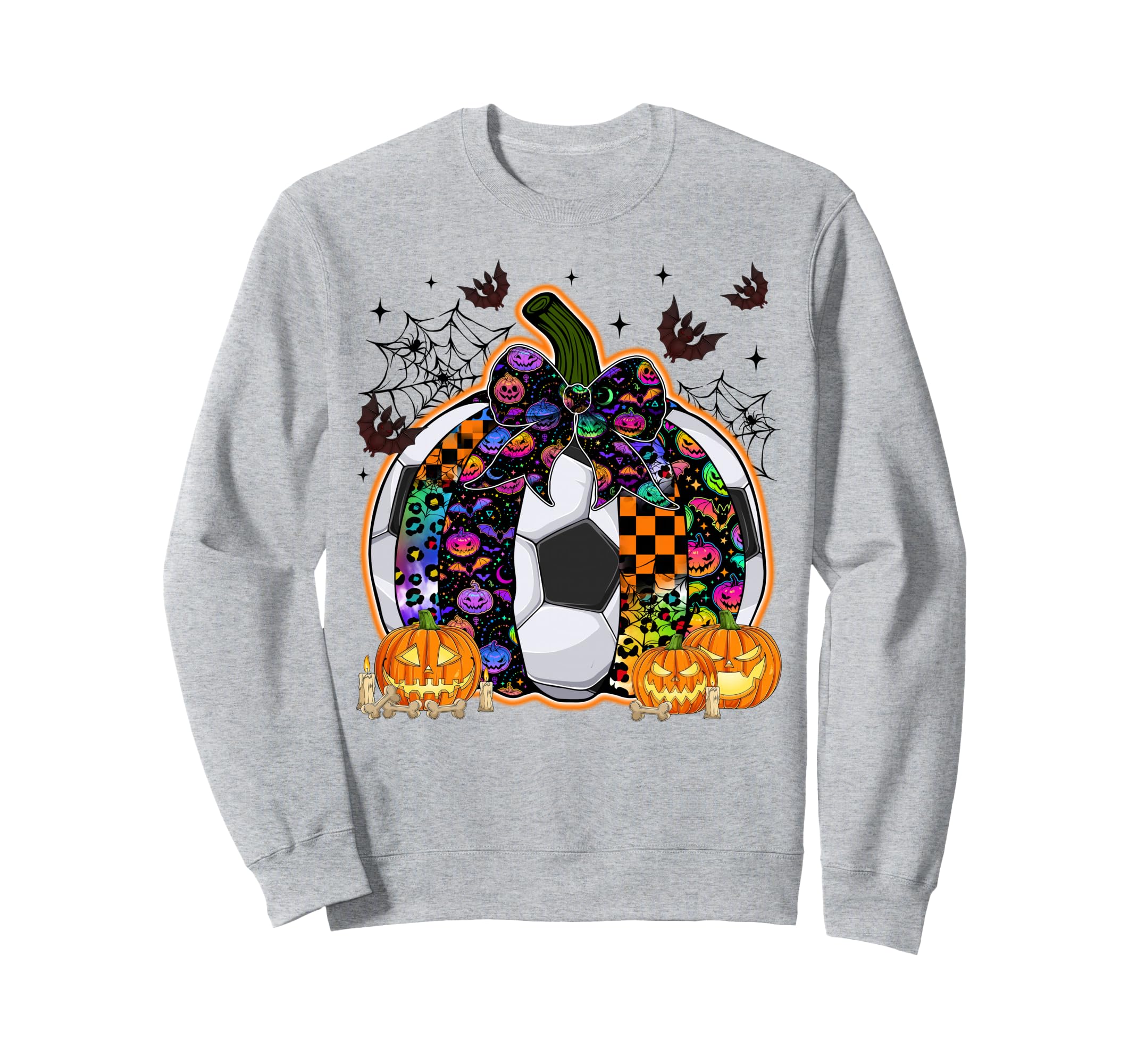 Pumpkin Soccer Bow Happy Halloween Sweatshirt - Novelty Apparel Men Women