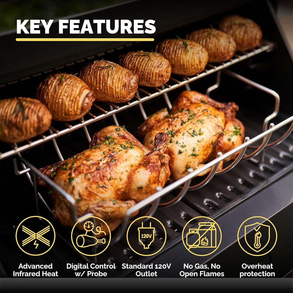 Turbo E Outdoor Electric Grill by PLUGNGRILL - High-Power 1700W Infrared Grill Technology - 24-Inch Smart BBQ Grill with Probe & Digital Display for Precise Cooking & Searing (Turbo E Complete Bundle)