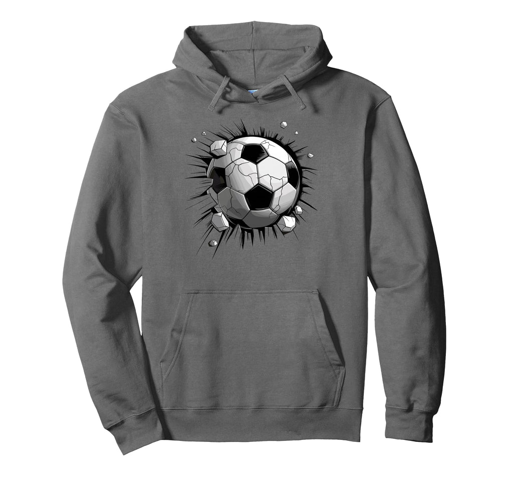 Soccer Ball Crashing Through Wall Hoodie - Casual Everyday Wear Unisex