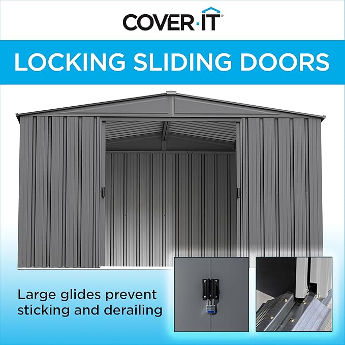 Cover It 5' x 3' Galvanized Steel Outdoor Storage Shed with Pent Roof and Lockable Sliding Doors, Weather-Resistant Steel Storage Shed for Backyards, Tan