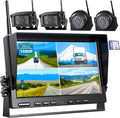 Fookoo HD 10" Wireless Backup Camera System, 1080P 10-inch Quad Split Monitor w/Recording, Waterproof Side & Rear View Cameras, 4 Channel, Digital Signal, Parking Lines for RV/Truck/Trailer