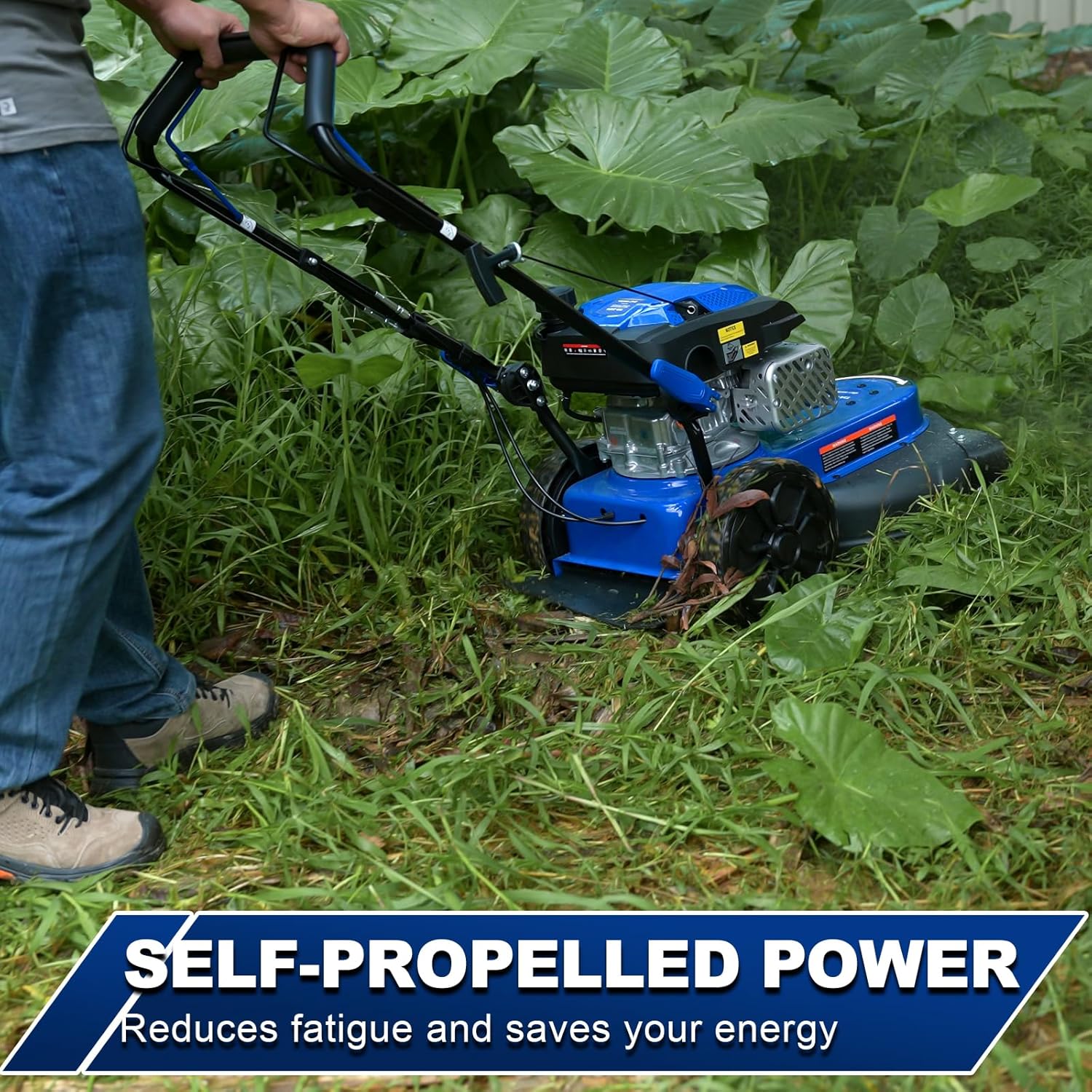 BILT HARD Self-Propelled Walk Behind String Trimmer, 8-Position Cutting Height, 170cc 4-Cycle Gas Brush Hog Mower, 22'' Cutting Diameter, 10'' Flat Free Wheels, Brush Cutter for Lawn, Yard