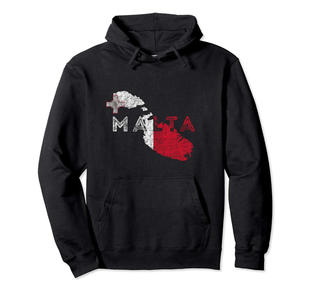 Maltese Map And Flag Distressed Malta Hoodie - Novelty Apparel for Adults