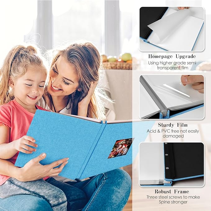Spbapr Large Photo Album Self Adhesive 60 Pages Linen cover DIY Magnetic Scrapbook album with A Metal Pen Hold 3x5 4x6 5x7 6x8 8x10 Pictures