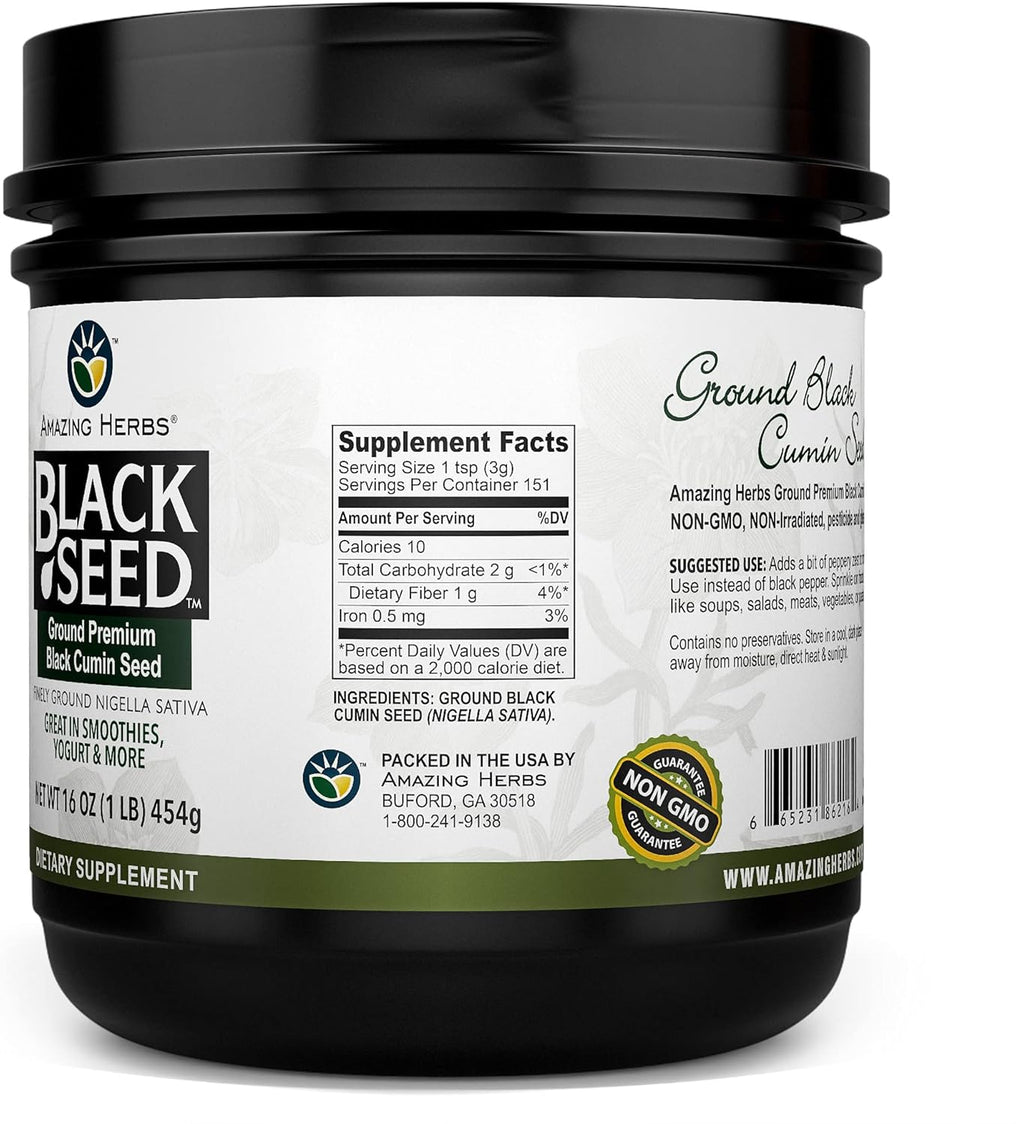 Amazing Herbs Black Seed Ground Seed, 16 Oz (Pack of 2)