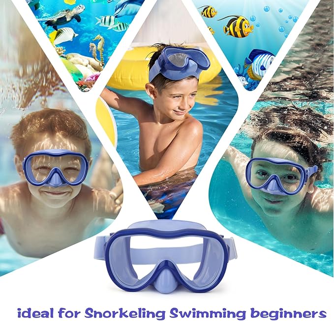 Kids Swim Goggles with Nose Cover, Anti-Leak Swim Mask with Elastic Fabric Strap, UV Protection Swimming Goggles for Kids