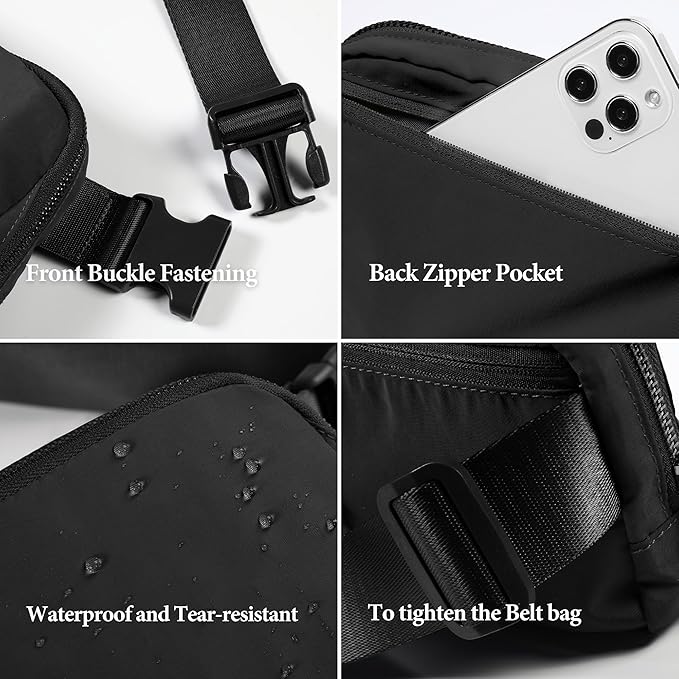 ODODOS Unisex Mini Belt Bag with Adjustable Strap Small Fanny Pack for Workout Running Traveling Hiking, Black