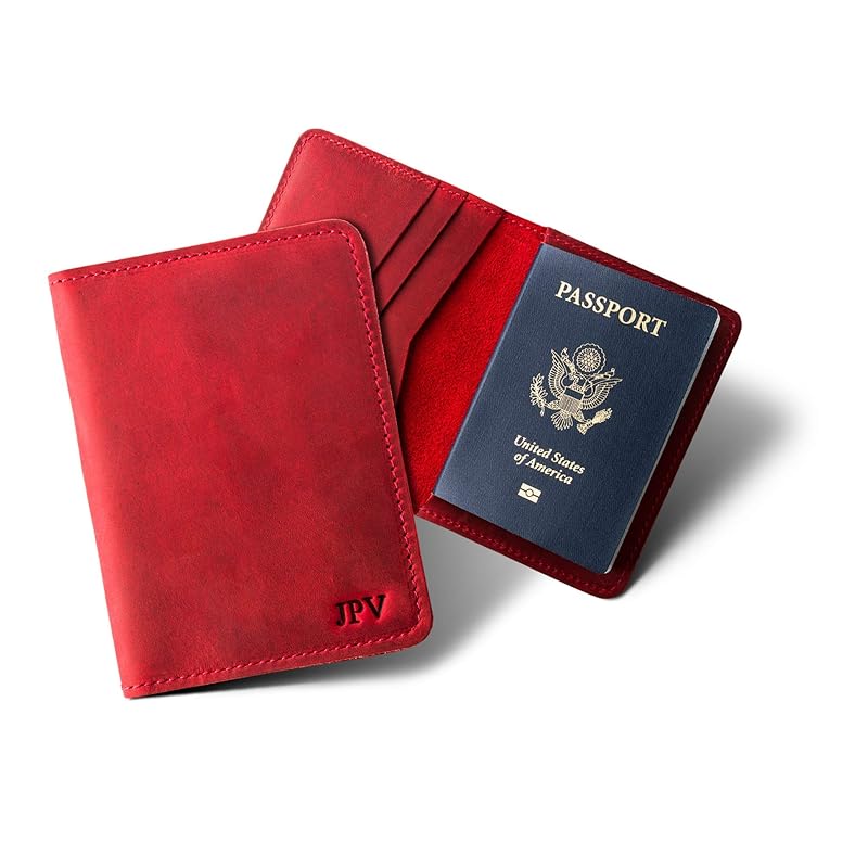 PEGAI Personalized Leather, Passport Holder For Travel | Handmade Passport Wallet Cover Case | Travel Document Holder, Passport Cover for Men, Women, and Family | Pike (Rose)