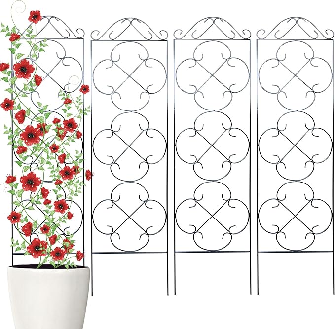 Garden Trellis 4 Pack 48'' H x 12.5'' W Metal Plant Climbing Trellis Suitable for Potted Plants Indoor and Outdoor Climbing Plants Flower Ivy Clematis Black