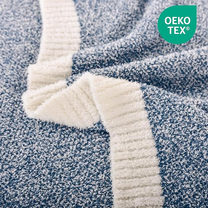 NEXHOME PRO Super Soft Throw Blankets for Couch, Twin Size Cozy Blankets Reversible Knit Blanket for Women, Fuzzy Plush Lightweight Throws for Sofa, Bed, Picnic, Heather Blue White, 60 x 80 inches