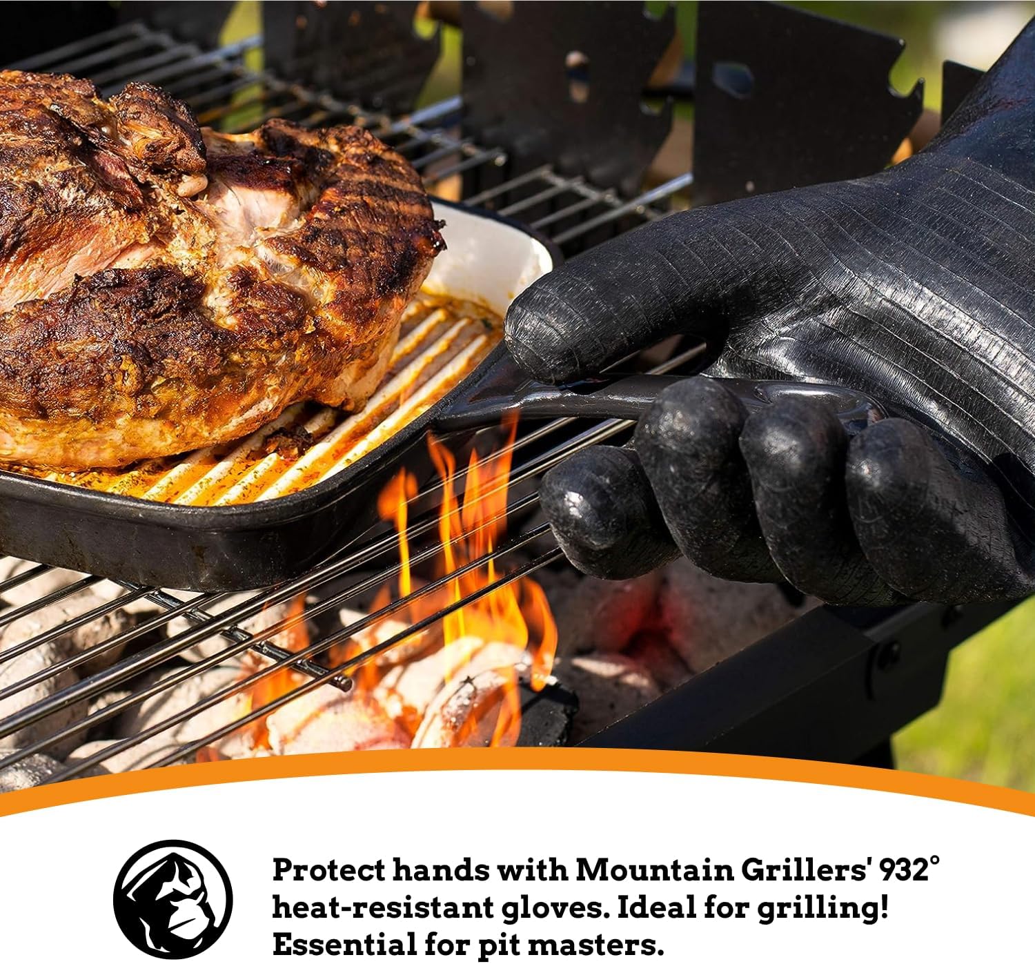 Mountain Grillers Extreme Heat Resistant Gloves for Grill BBQ High Temperature Fire Pit Gloves Barbecue Cooking, Smoker, Oven, Fryer, Grilling Waterproof, Fireproof Oil Resistant Neoprene Coating 18in