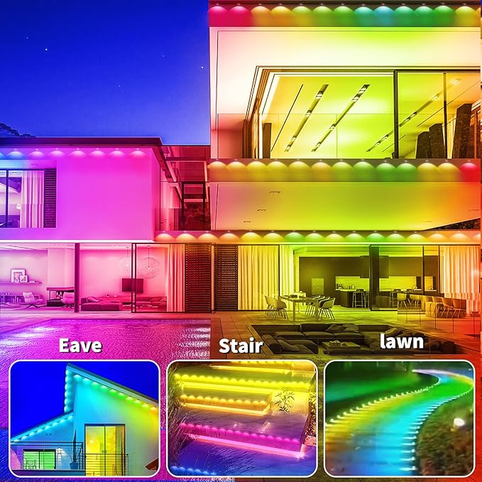 300ft Permanent Outdoor Lights, RGB LED Eaves Lights,IP67 Waterproof LED Eaves Light for Christmas,Halloween Decor,Outdoor Decor,Garden Décor（2 Rolls of 150ft）