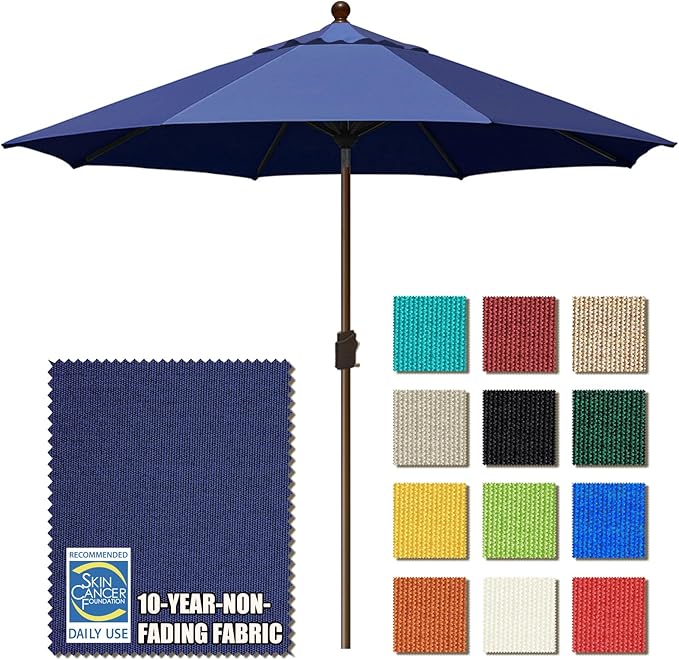 EliteShade USA 10-Year-Non-Fading 10Ft Market Umbrella Patio Umbrella Outdoor Table Umbrella with Ventilation, Navy Blue