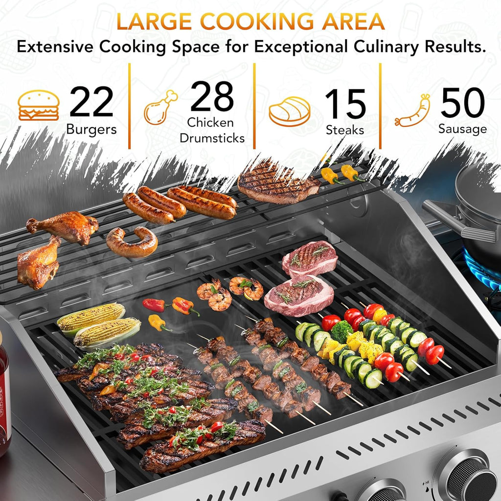 Gas Grill,Heavy-Duty Stainless Steel BBQ Grill,4 Burner Gas Grill with Side Burner,42000 BTU Propane Grill for Outdoor Cooking,Barbecue,Garden and Patio Backyard