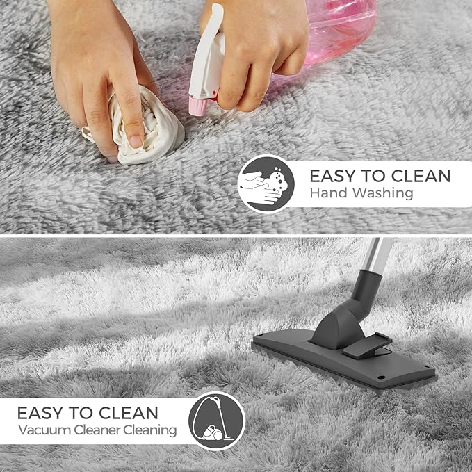 Ultra Soft Rug for Living Room, 8X10 Tie-Dyed Light Grey Fluffy Shag Area Rug for Bedroom, Modern Shaggy Carpets Fuzzy Rug for Teens Dorm Nursery Home Decor Aesthetic, Upgrade Anti-Skid Durable