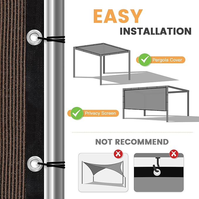 VICLLAX Shade Fabric Sun Shade Cloth with Every 2 FT Grommets for Patio Garden Pergola Cover Canopy 17x23 FT, Mocha