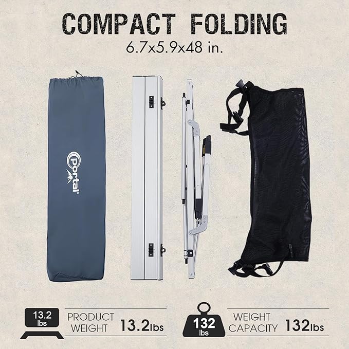Portal Adjustable Aluminum Folding Camping Table with Carry Bag, Silver