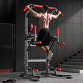 soges Pull Up Bar Dip Station, Power Tower with Boxing Speed Ball & Spinning Target, Adjustable Height Dip Stand Strength Training Fitness Workout Station, Assistive Trainer Pull Up Stand
