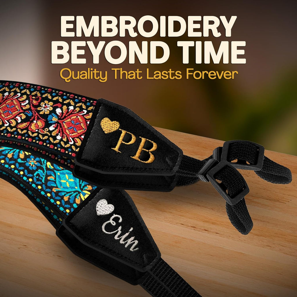 Personalized Embroidered Blue Woven Camera Strap