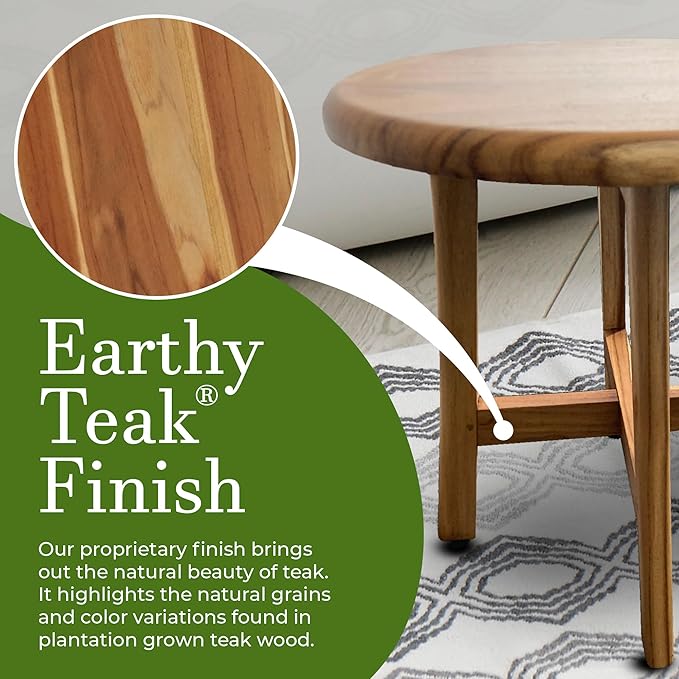 EcoDecors Shoji 17.5 Inch Round Table Waterproof Teak Wood Shower Bench Stool Seat Chair for Inside Shower Provides Safety, Storage, and Organization for Bathroom Accessories