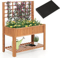 Giantex Raised Garden Bed with Trellis, Wooden Elevated Planter Box with Legs, Drainage Holes for Climbing Plants Vines Vegetables Flowers Herbs, Outdoor Horticulture Planter for Patio Yard (Brown)