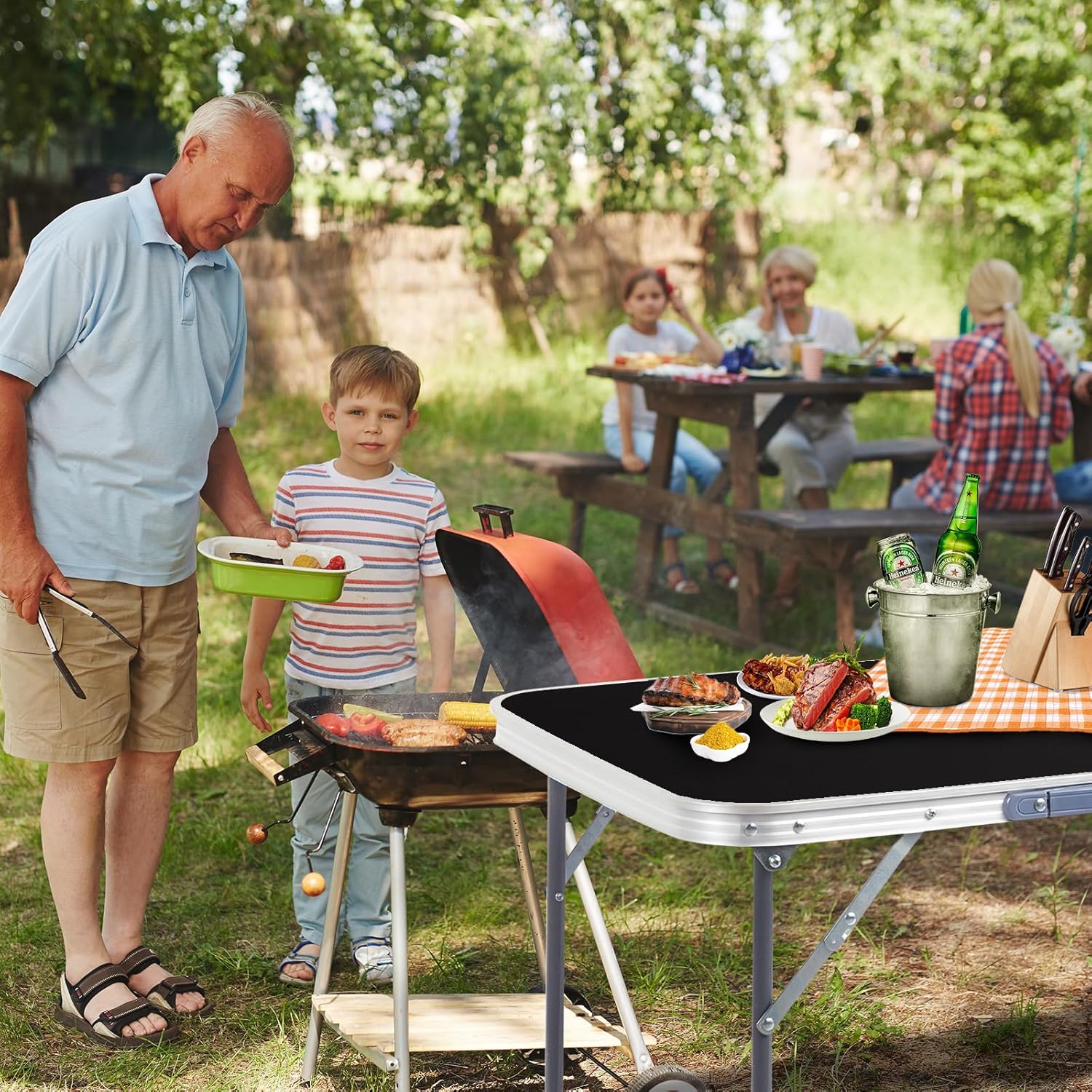 Outvita 2.3ft Portable Folding Camping Table, Outdoor Waterproof Picnic Table, Aluminum Lightweight Suitcase Foldable Table for Picnic BBQ Beach Dining
