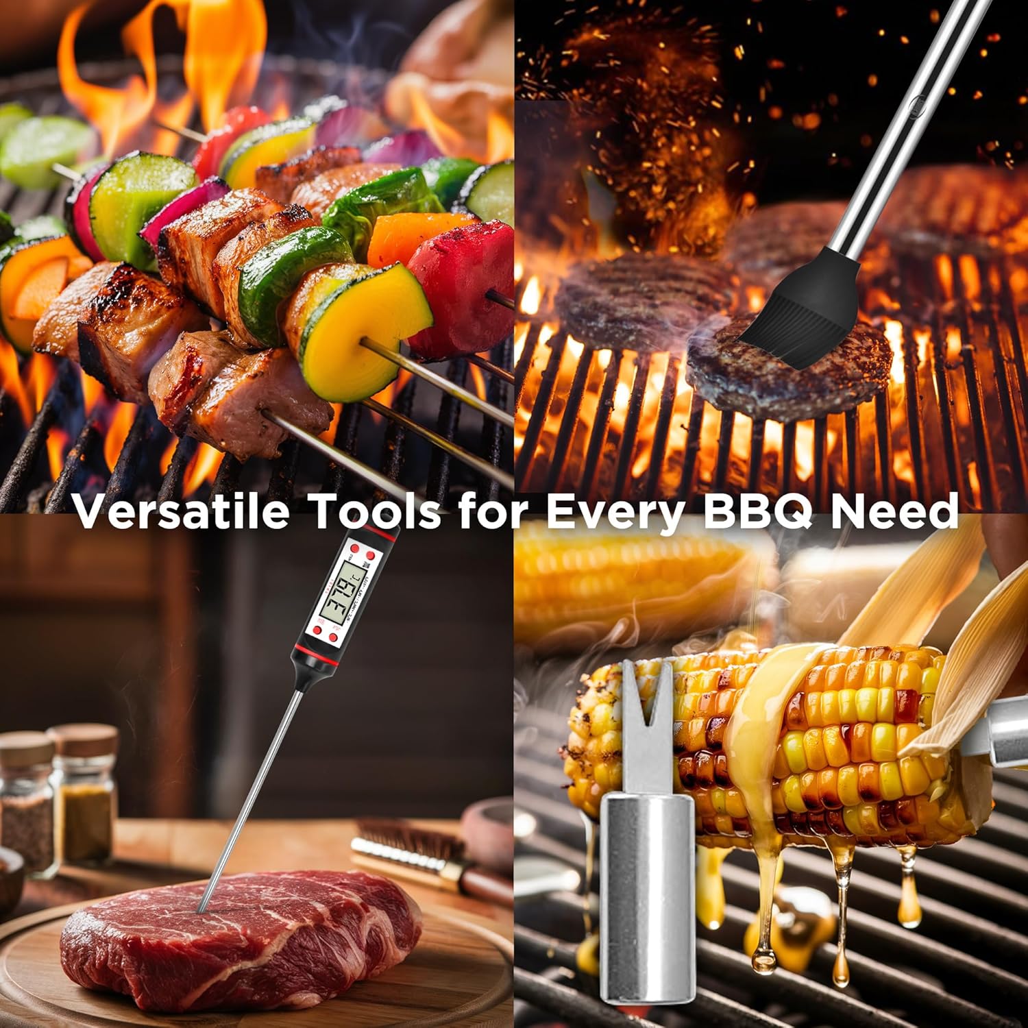 Kaluns Grilling Accessories, Dad Gifts for Christmas Grilling Gifts, Heavy Duty Stainless Steel Grill Set BBQ Grill Accessories for Outdoor Grill with Meat Thermometer, Case and Apron