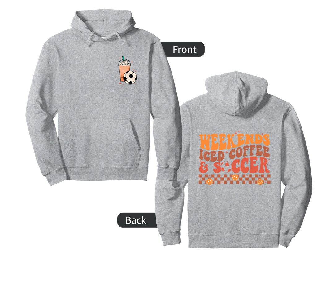 Weekends Iced Coffee And Soccer Groovy Hoodie - Unique Graphic for Adults