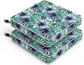 LVTXIII Patio Chair Cushions 22"x22"x3", Water-Repellent Outdoor Seat Cushions for Patio Furniture, Square Chair Pads with Ties for Home Garden Decoration, Set of 2, Blue Salmone Tropical