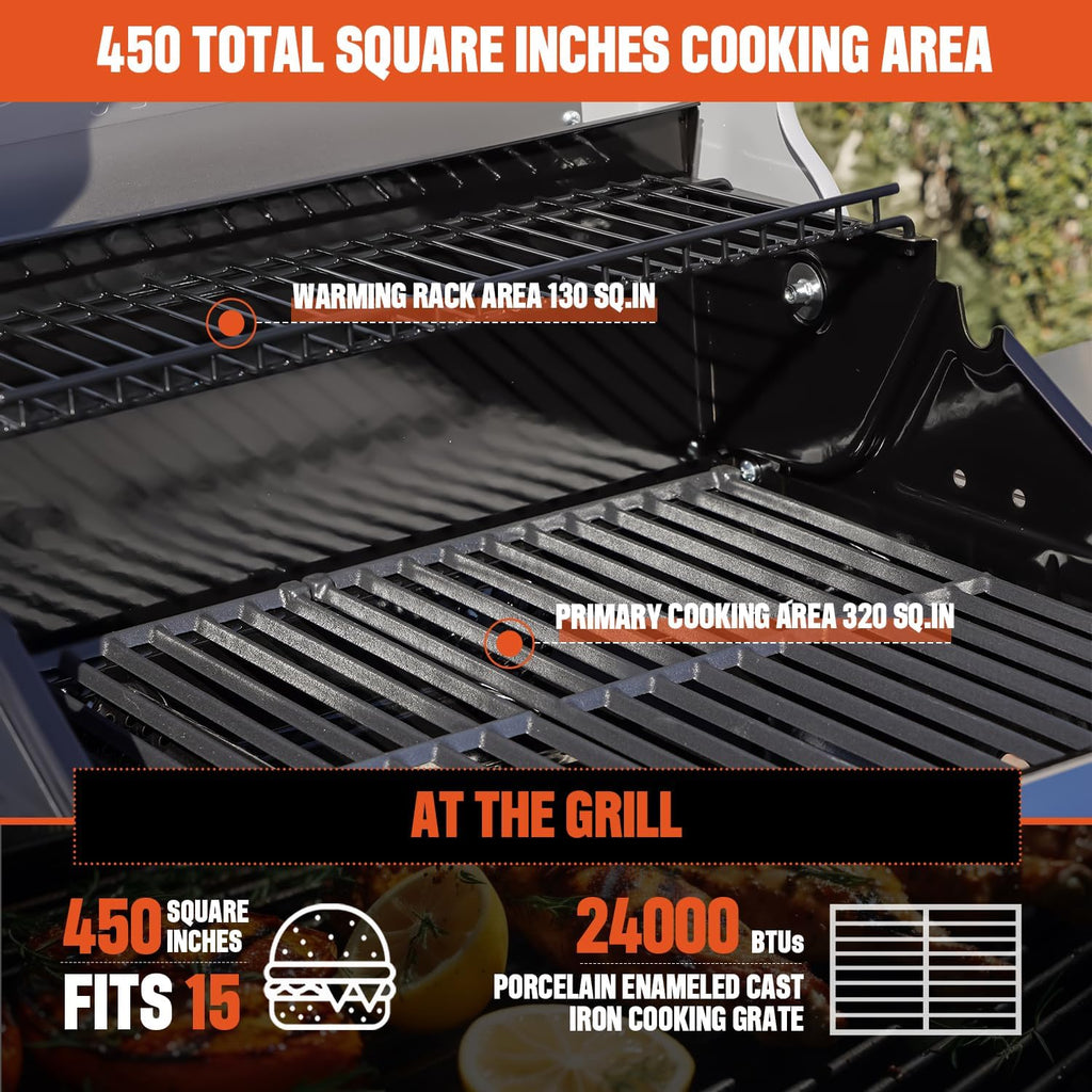 Monument Grills 2-Burner Stainless Steel Liquid Propane Gas Grill, Two Foldable Shelves Patio Garden Barbecue Grill with Clearview® Lid, Knob Control Mesa220, Black