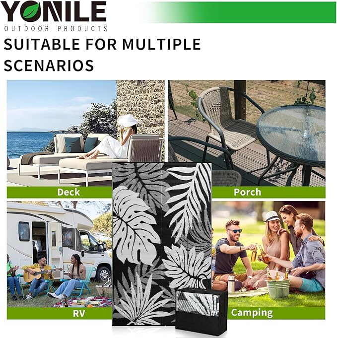 Outdoor Rug 9x12 ft Waterproof, Reversible Outdoor Plastic Straw Rug for Patios Clearance, Outdoor Area Rug Carpet RV Mat for Camping Backyard Deck Porch