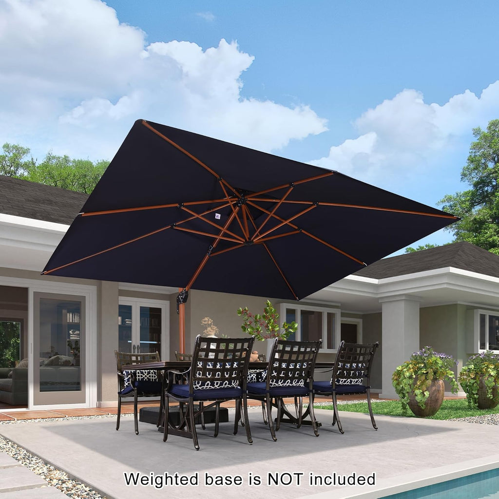 PURPLE LEAF 10' X 13' Double Top Deluxe Wood Pattern Rectangle Patio Umbrella Offset Hanging Umbrella Outdoor Market Umbrella Garden Umbrella, Navy Blue