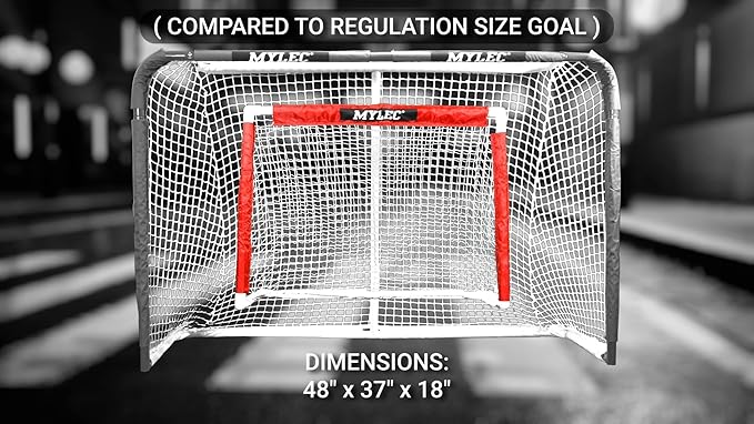 MyLec Deluxe Hockey Set, with 1 Hockey Goal, 2 43" Hockey Sticks & 1 Soft Ball, Sleeve Netting System, PVC Tubing Net, Lighweight & Durable, Enhanced Grip, Pre-Curved Mini Hockey Stick (Red/White)
