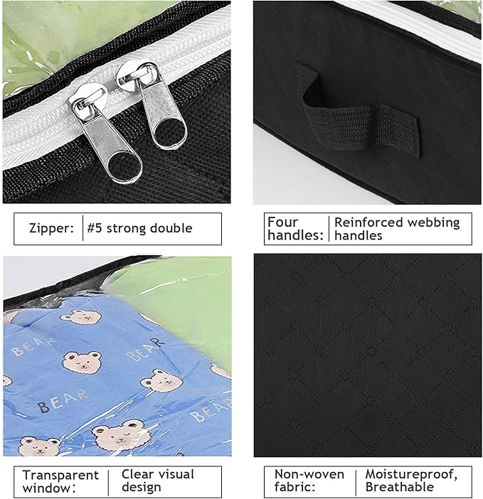 Budding Joy 90L Under Bed Storage Containers, Closet Organizers and Storage Bins, Foldable Underbed Storage Bags for Blankets, Towels, Comforter, Sweaters, Pillows, Linen Sheets, Wrapping Paper，Black