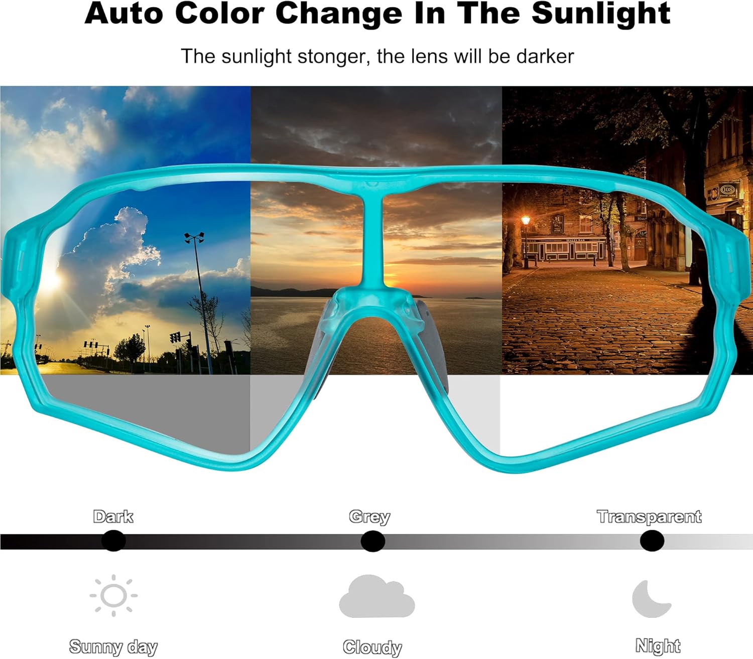 Aerodynamic Windproof Photochromic Cycling Sunglasses