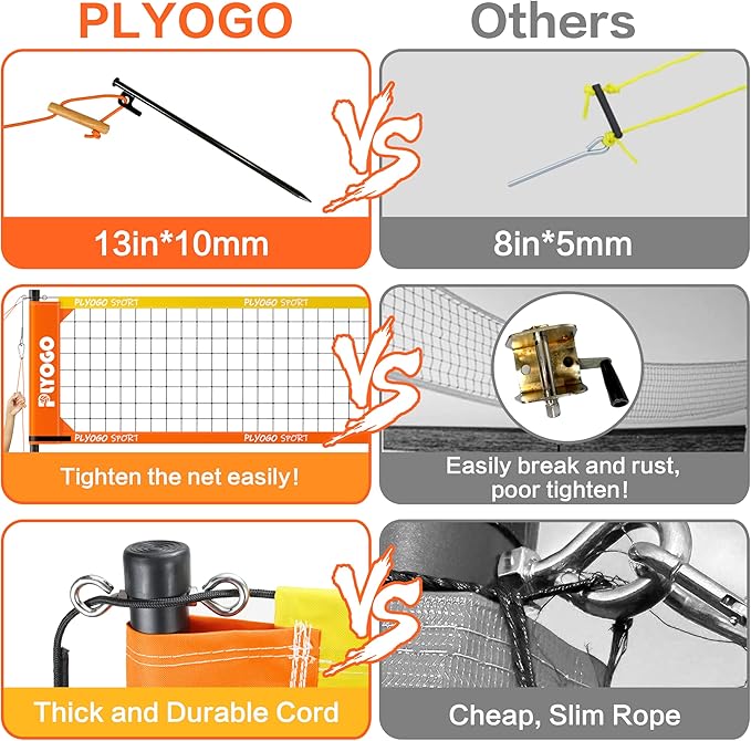 Volleyball Net for Backyard, Professional Portable Outdoor Heavy Duty Volleyball Net Set with Adjustable Aluminum Poles, Anti-Sag Design, Double Tension Adjuster for Beach, Grass |1680D Bag