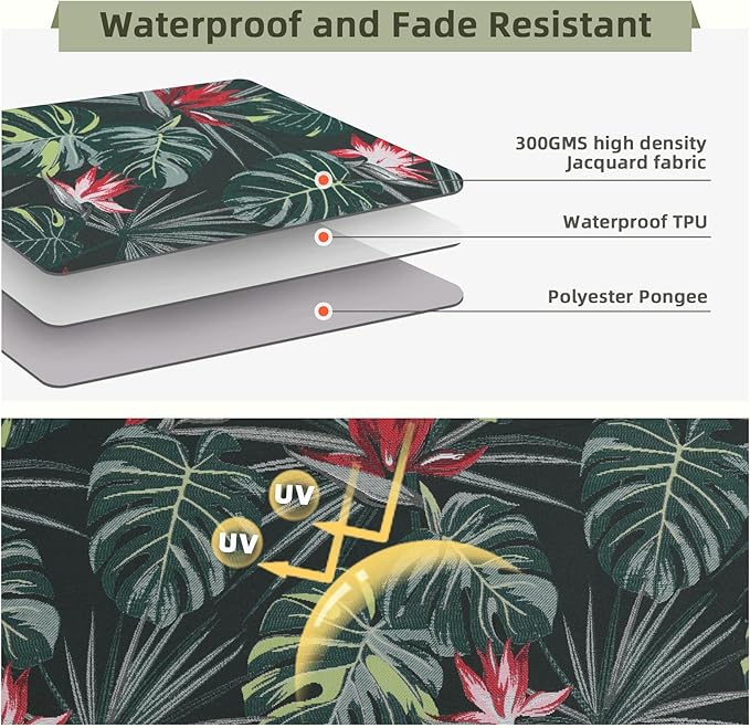 Favoyard Outdoor Seat Cushion 19 x 19 x 3 in Waterproof Pattern Fade Resistant Cover Removable Patio Furniture Cushions Deep Seat & Back Cushion Set with Adjustable Straps for Patio Chair Sofa Couch