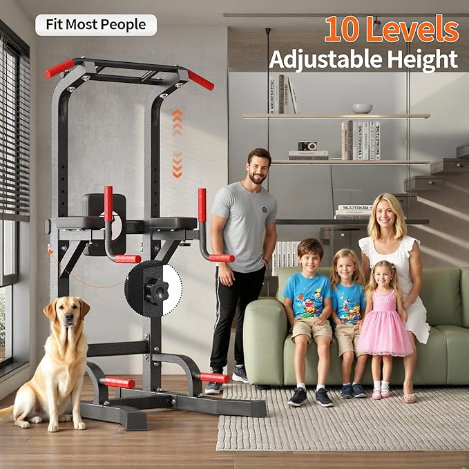 SogesHome Adjustable Pull Up Bar & Dip Station, Heavy Duty 500LB Capacity Multifunctional Home Gym Fitness Equipment for Strength Training, Push Up Stand for Arm, Back, Core & Full Body Workout