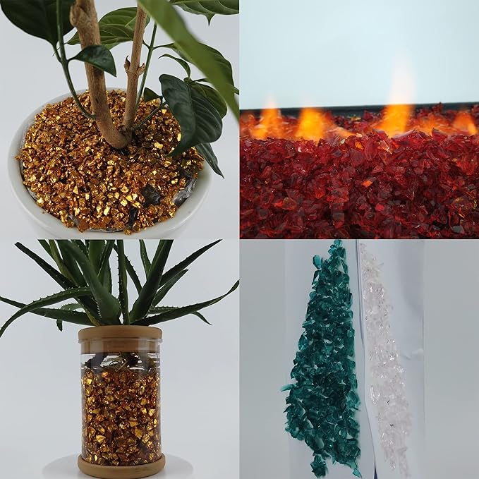 TWINKLING High Luster Fire Glass Gravel Stone Glitter,Broken Glass,Fire Gems Chips,Crushed Glass for Fire Pit Crafts Resin Art Aquarium Garden Decoration,3-6mm,1-Pound Jar (Orange Yellow)