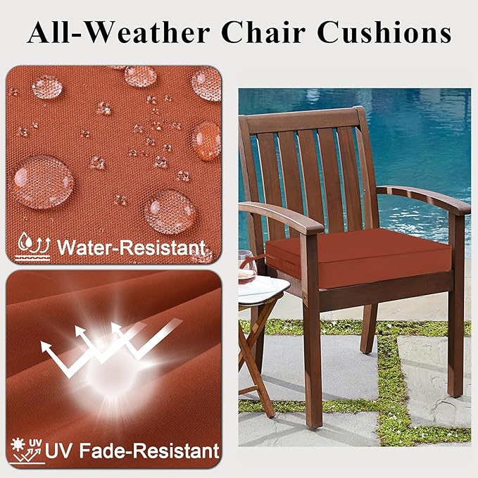 Outdoor Chair Cushions Set of 2 for Patio Furniture 18.5x16x3 Inch Waterproof Patio Chair Cushion 3 Year Color Fastness Rectangle Elastic Foam Garden Couch Pads with Ties and Handle,Spice