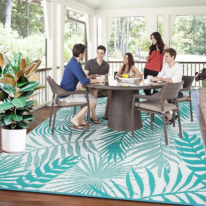 HiiARug Outdoor Rugs 9x12 for Patios Clearance Large Outdoor Rug, Outdoor Plastic Straw Rug RV Camping Rug Large Outdoor Mat for RV, Patio, Backyard, Deck, Picnic, Beach, Trailer, Camping