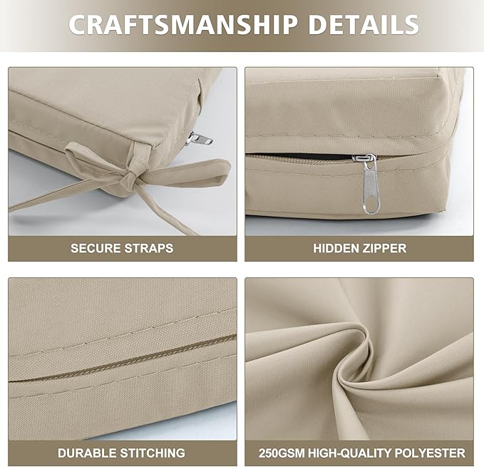 24x24 Inch Outdoor Cushions for Patio Furniture, Waterproof Outdoor Chair Cushions w/Fade-Resistant, Removable & Machine-Washable Covers, Deep Seat Sofa/Couch Pad Replacement – Set of 1/2/4, Cream