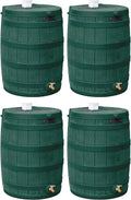 Good Ideas Rain Wizard Water Storage Premium Quality Collection Barrel with Brass Spigot, Safety Screen, and 50 Gallon Capacity, Green (4 Pack)