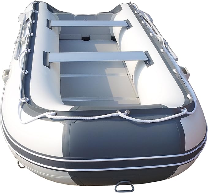 Newport 12ft 6in Catalina Inflatable Dinghy Boat Transom Sport Tender - 6 Person - 20 Horsepower USCG Rated, White/Gray